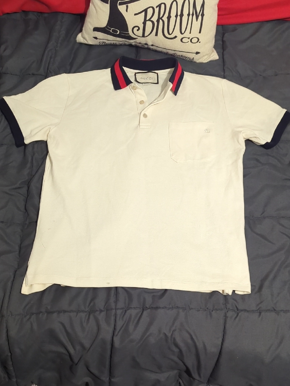 Authentic Gucci GG Web Stripe Cream White Polo Size L